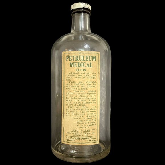 Antique 1900s T. Eaton Drug Co. Canada - Medicinal Petroleum Constipation Bottle - Picture 3 of 11